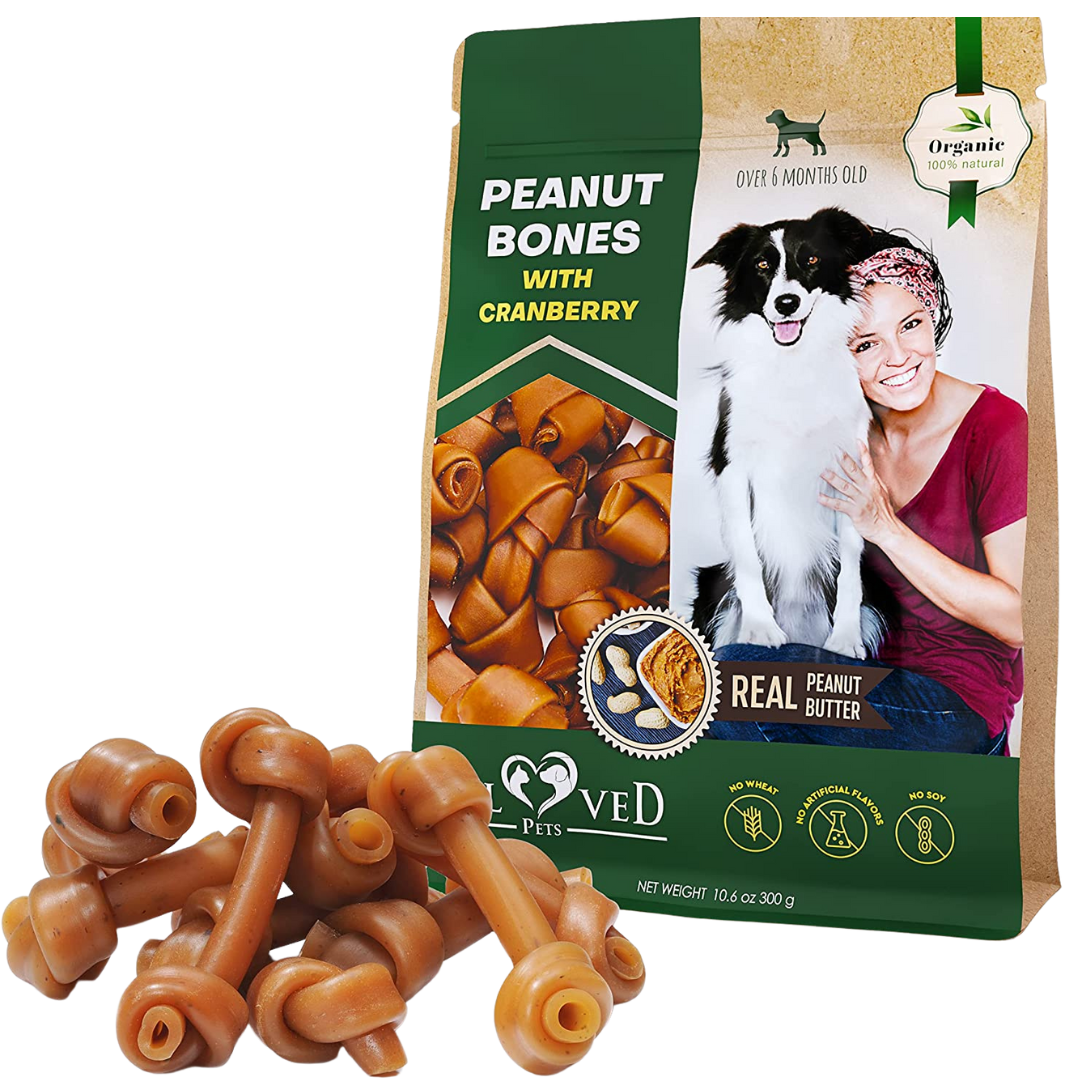 Dog Peanut Butter Bones with Cranberry & Rawhide Free Chew Treats - Pet Natural Mini & Big Organic Snacks Healthy Collagen & Bulk Best Chews for Training Small & Large Dogs - Made for USA