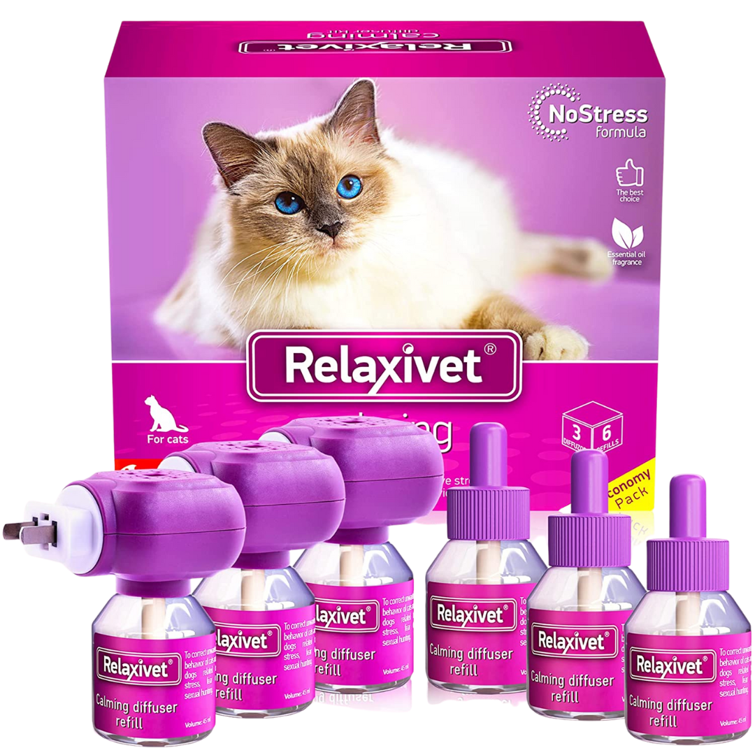 Cat Calming Pheromone Diffuser Kit | Improved DE-Stress Formula | Anti-Anxiety Treatment for Cats | Reduces Stress, Scratching, Fighting & Other Problematic Behavior (3 Diffusers + 6 Refills)