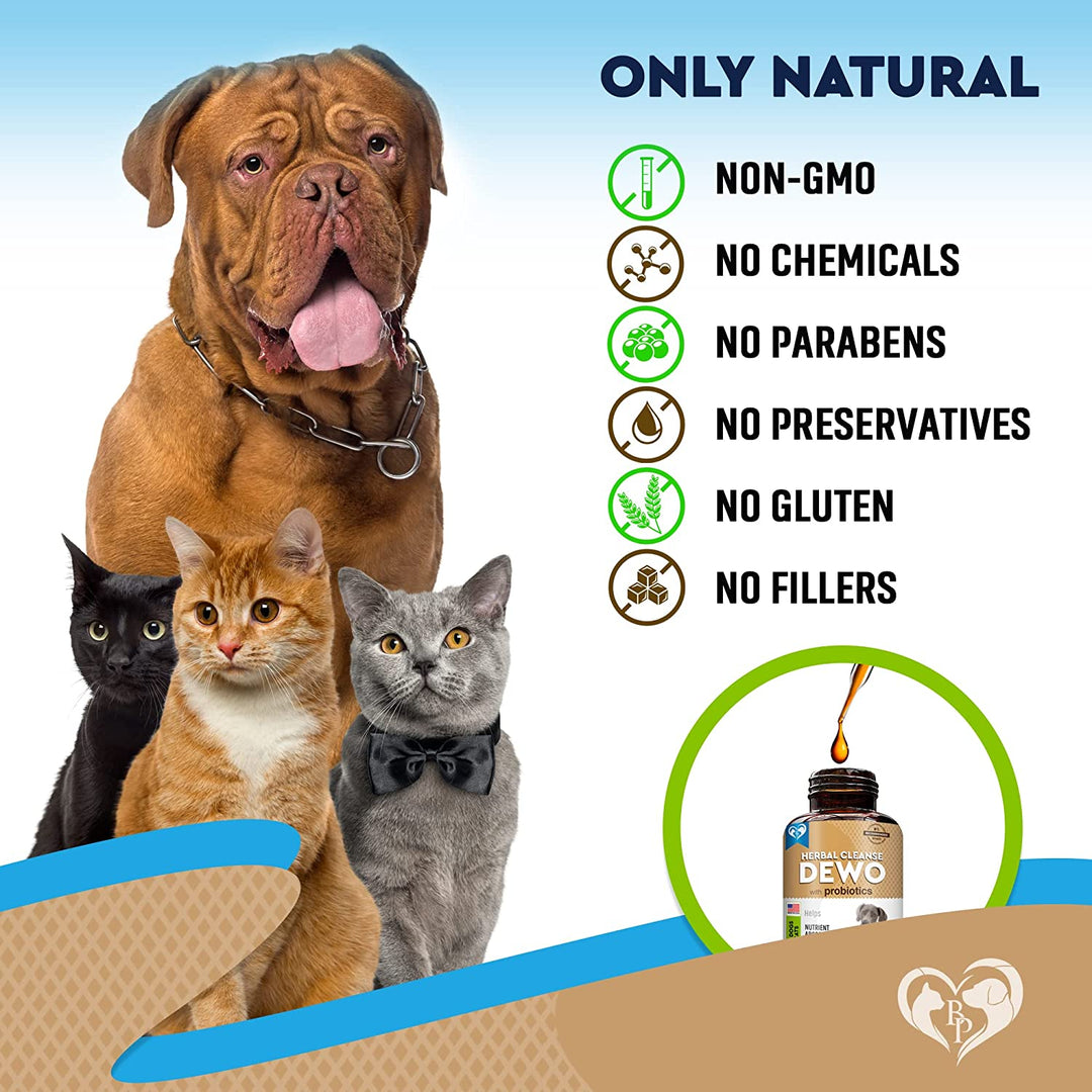 Cats & Dogs Natural Worm Treatment with Probiotic & Liquid Herbal Medicine - Prevention Medication & Supplement Drops for Kitten and Puppies - for Daily Use with Pet Food - Made in USA