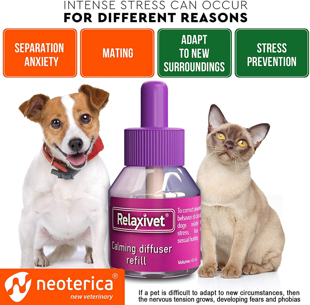 Relaxivet Natural Cat Calming Pheromone Diffuser Kit - Improved No-Stress Formula - Anti-Anxiety Treatment #1 for Cats and Dogs with a Long-Lasting Calming Effect - Belovedpetsbrand