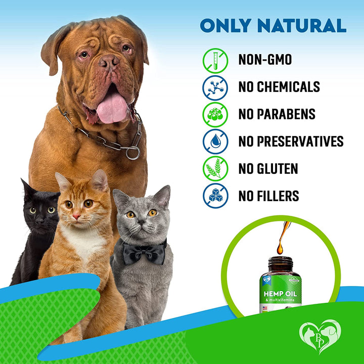Cat & Dog Hemp Oil Drops - Pet Calming Anti Anxiety & Herbal Stress Relief - Natural Organic Liquid Medication for Arthritis & Hip, Joint Pain Releaf