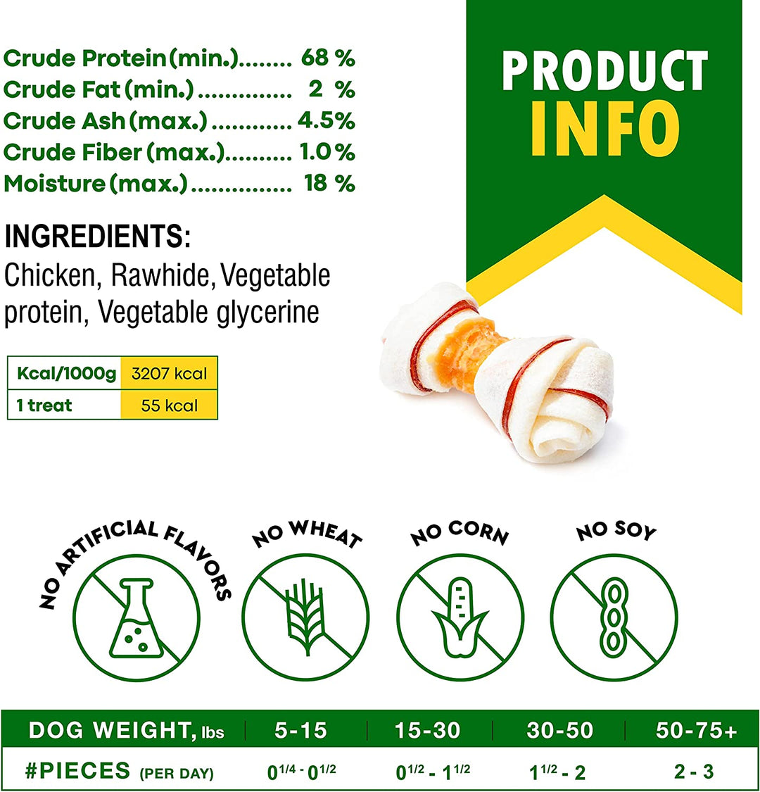 Dog Rawhide Treats Wrapped with Natural Chicken & Dog Chew Bones - Grain Free Organic Meat & Healthy Human Grade Dried Snacks in Bulk - Best Chews for Small & Large Pet - Made for USA (Chicken)