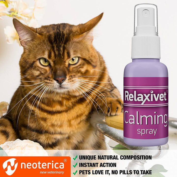 Relaxivet Pheromone Calming Spray for Cats and Dogs (50ML) with a Long-Lasting Calming Effect - #1 Spray for Stress Prevent and Relax - Anti-Anxiety Spray for Pets - Belovedpetsbrand